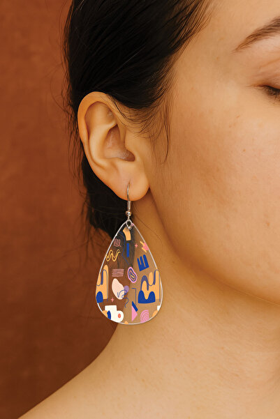 Cekuonline Women's Earrings Patterned Stylist Hook Printed Earrings Drop Tran...