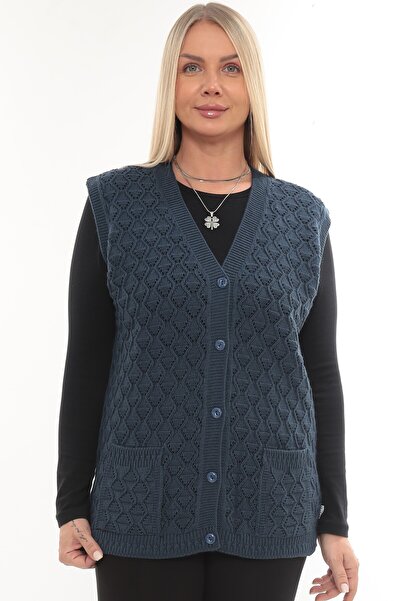 İKSUN Жіночий светр з V-подібним вирізом, з товстої вовни, з бахромою, на ґудзиках, з кишенями, зимовий, для мам