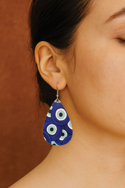 Cekuonline Women's Earrings Patterned Stylist Hook Printed Earrings Drop Transparent Allegra Nazar