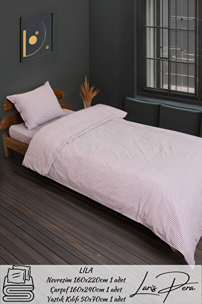 Larispera Σετ κρεβατοκάλυμμα με ριγέ κουμπιά από βαμβάκι Ranforce με βαμμένο ...