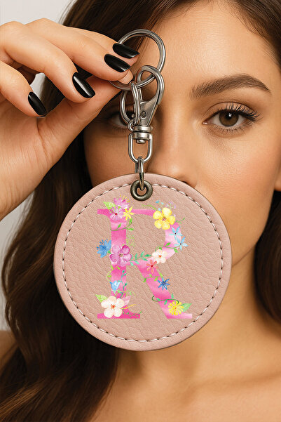 Cekuonline Premium Faux Leather Patterned Themed Metal Hook Keychain 6X6Cm Pink - Kai R