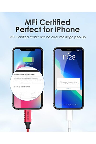 LENTION USB-C to Lightning Charging Cable 3ft (1M) - Red