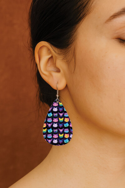Cekuonline Women's Earrings Patterned Stylist Hook Printed Earrings Drop Transparent Cats 854