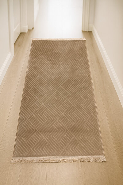 Merinos Rölyef Aden Klasik Saçaklı Kaymaz Taban Halı Yolluk Kilim Vizon