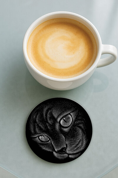 Cekuonline قاعدة كوب دائرية من البليكسي مع نقش مطبوع لرسم قطة واحدة