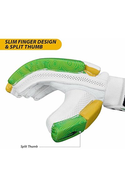 DSC Attitude Cricket Batting Gloves, Size - Boys, Left Hand, Color - Green/Yellow