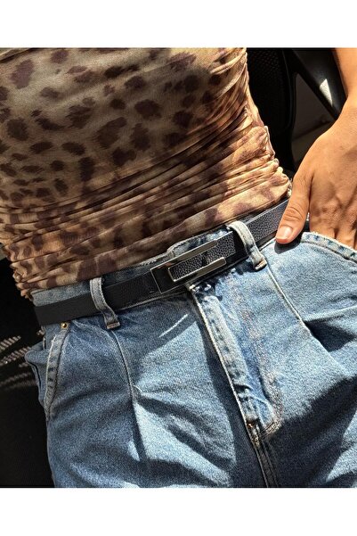 LİA KEMER Classic Plain Silver Buckle Belt