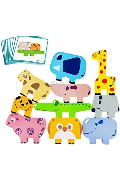 Joynix Παιχνίδι με 10 στοιβαζόμενα και ισορροπημένα ξύλινα ζώα