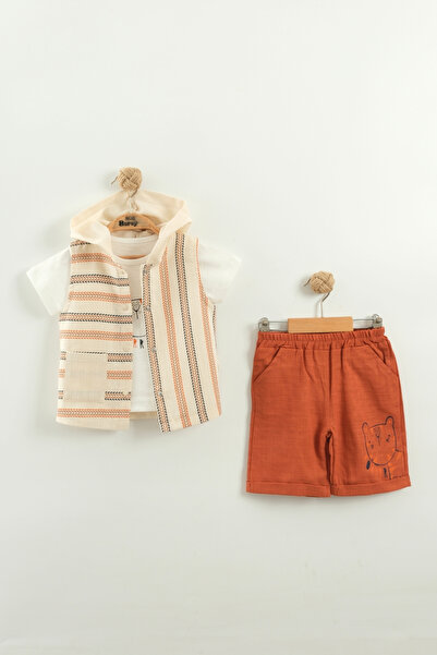 Mini Baray Baby Boy Striped T-Shirt, Shorts and Vest 3-Piece Set (9-12-18-24 Months)