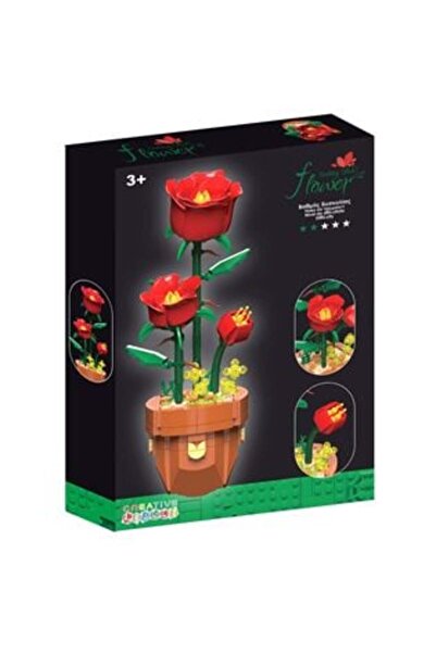 Jumbo Building Blocks Pot with Red Roses 29.5 x 12 cm - 344 pieces