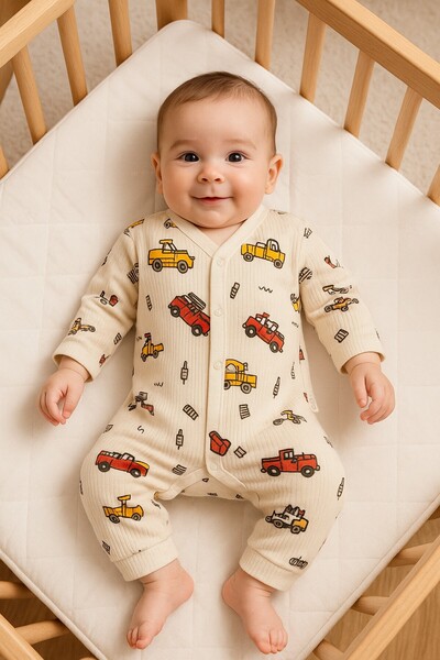 dinamik çocuk Baby Boy Car Printed Snap Fastener Newborn Baby Romper 100% Cotton Flexible 1-3-6 Months Old