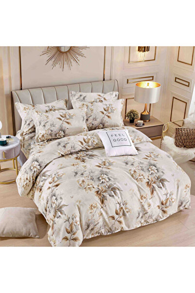 FIONNA.RO Lenjerie De Pat Finet Superior Cu Elastic - Crem Cu Flori