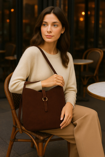 ESTUTE Lüks Süet Omuz Çantası + Uyumlu Makyaj Çantası – Şıklık ve Düzen Bir A...