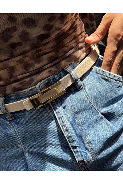 LİA KEMER Classic Plain Gold Buckle Belt