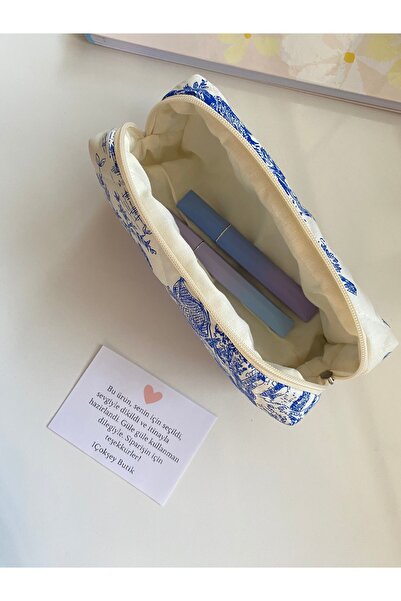 1çokşey Vintage Desenli Kalem Kutusu - Kalemlik - Astarlı, Yumuşak Doku , (21*7*6 cm)