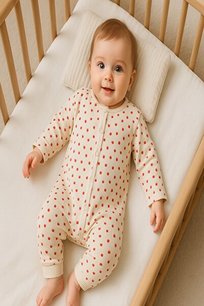 dinamik çocuk Baby Girl Little Strawberry Report Printed Snap Fastener Newborn Baby Romper 100% Cotton Stretchy 1-3-6 Months