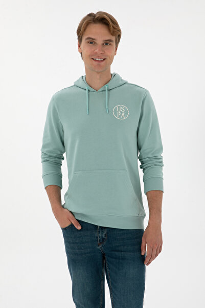 U.S. Polo Assn. سويت شيرت رجالي ذو قصة عادية بغطاء للرأس بلون النعناع 5031371...