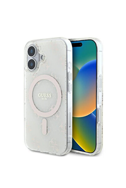 Guess Husa iPhone 16 originala IML 4G Background MagSafe, alb, GUHMP16SH4DTEH
