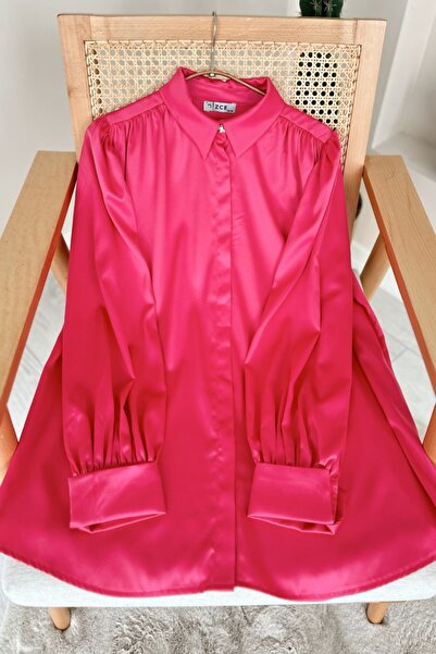 Kombinazon Anitra Satin Fabric Casual Pink Tunic