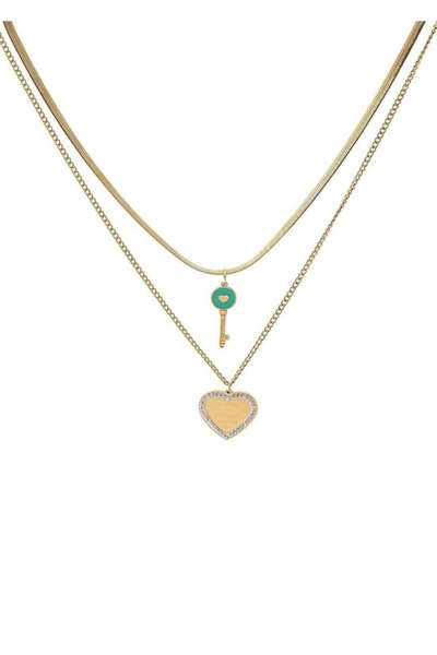 YUNİCCİ & CO قلادة ذهبية على شكل مفتاح وقلب مكونة من قطعتين