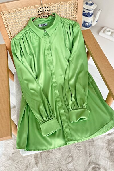 Kombinazon Anitra Satin Fabric Casual Green Tunic