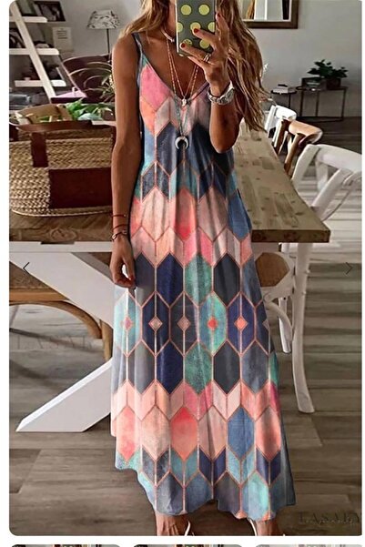 Sisa Butik ÖZEL FİYAT Digital Baskı V Yaja Süprem Kumaş Elbise