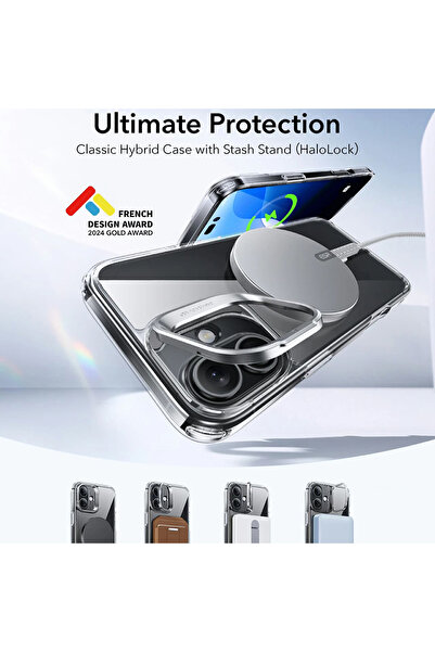 ESR iPhone 16 Classic Hybrid HaloLock Kickstand Case, transparent