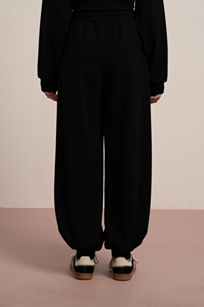 LOCO 09-15 YAŞ ARASI KIZ ÇOCUK 2 İPLİK LASTİK PAÇA PANTOLON - SİYAH