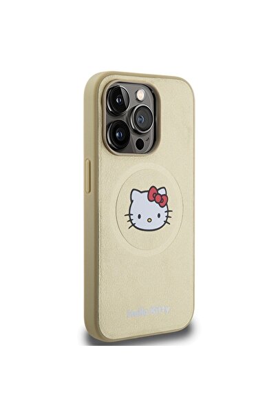 Hello Kitty Husa Hello Kitty iPhone 14 Pro Hardcase Leather Kitty Head MagSafe, HKHMP14LPGHCKD, auriu