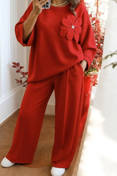 styleFlex Women's elastic viscose tracksuit with appliquéd flower