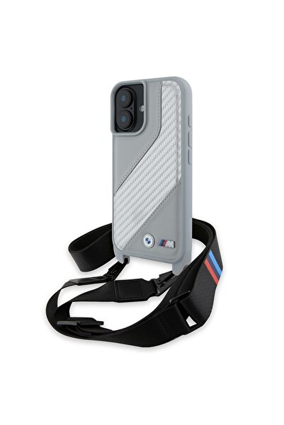 BMW Husa iPhone 16 Leather M Edition Carbon Stripe & Strap, negru, BMHCP16S23...