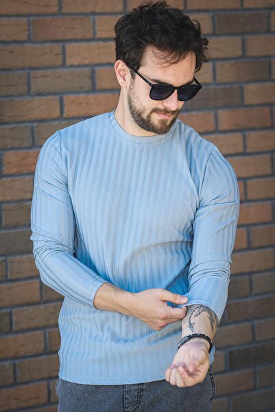Oksit Jordao Ribbed Slim Fit Lycra Crew Neck Men's Long Sleeve Tshirt