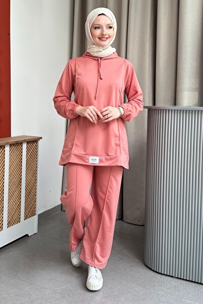 Kombinazon Maxi με κουκούλα Ροζ Σετ με Διπλό Κορδόνι με Κορδόνια