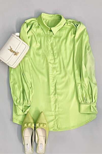 Kombinazon Anitra Satin Fabric Casual Green Tunic