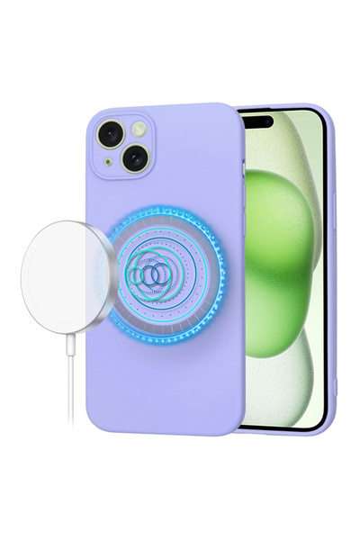 Techsuit Силиконов калъф iPhone 15 Plus SoftFlex MagSafe, виолетов