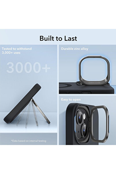 ESR iPhone 15 Plus Cloud Soft HaloLock Kickstand Case, black