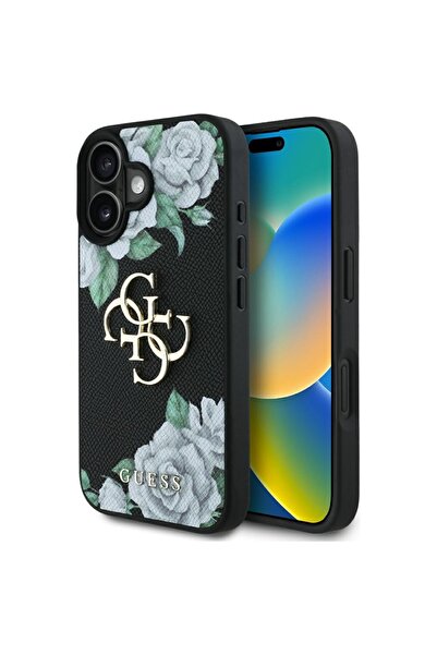 Guess Husa originala iPhone 16 Hardcase 4G Grained Roses Big Logo, negru, GUH...