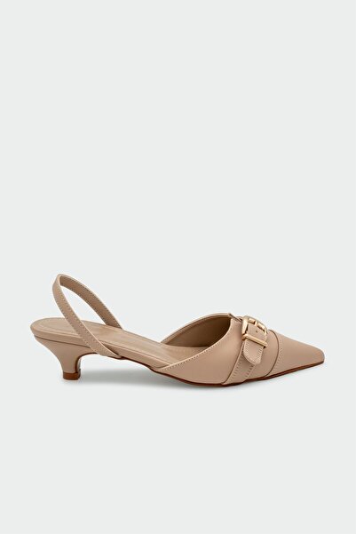 LamintaGlobal Dudi Nude Belt Detailed Women's Heeled Shoes