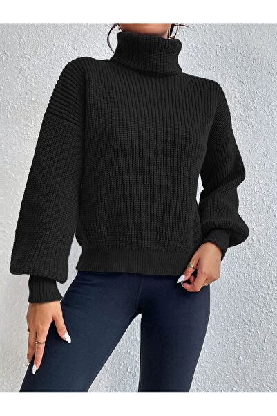 pepule Pulover pentru femei cu mâneci balon cu model de lanț negru gros premium din material subțire