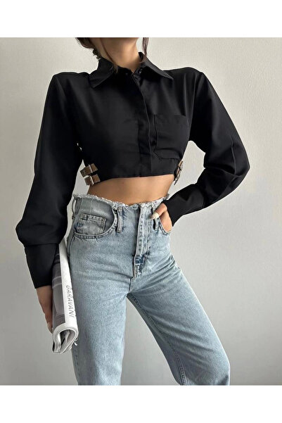 Zerenyus Πουκάμισο με λεπτομέρεια στο πλάι με ζώνη, μαύρο