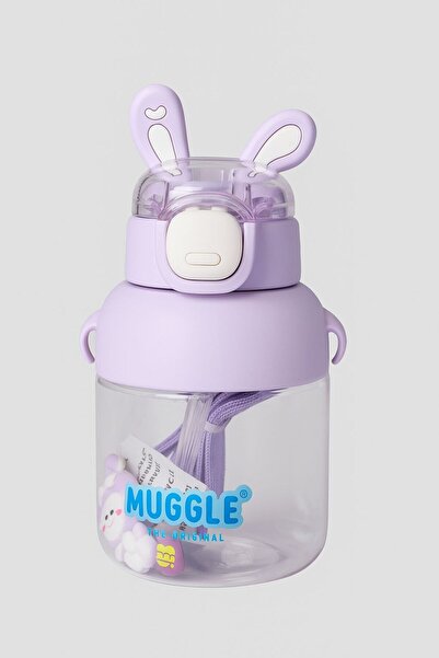 MUGGLE 750 ml Purple Ear-Shaped Children's Water Bottle – with Leak-Proof Lid and Carrying Strap