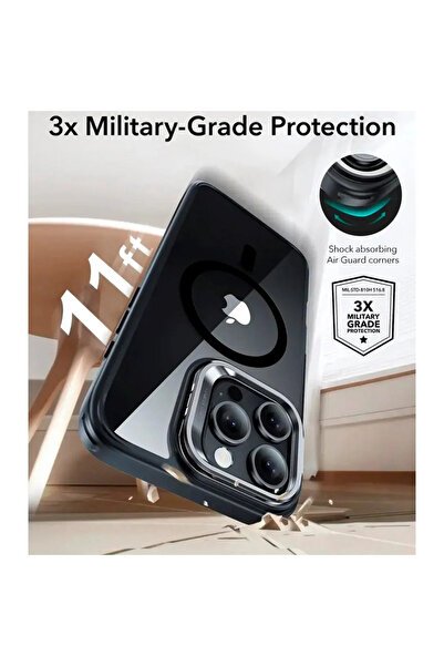 ESR Husa iPhone 16 Pro Classic Hybrid HaloLock Kickstand, negrutransparenta