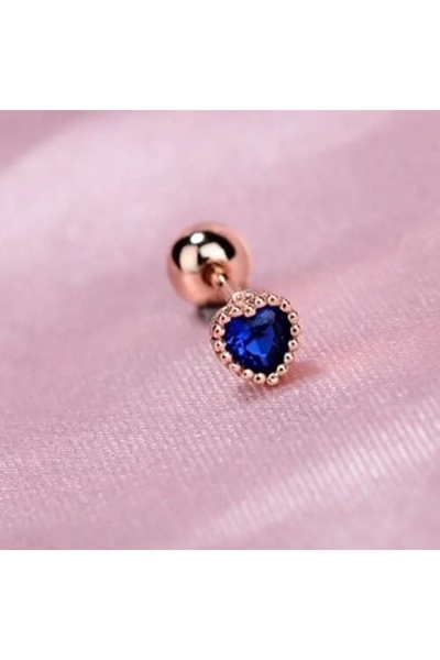 KESNUP Piercing stud earring, 1 piece, heart pattern, Blue / Rose Gold