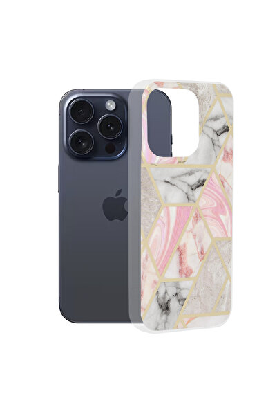 Techsuit Husa iPhone 15 Pro Marble, Pink Hex