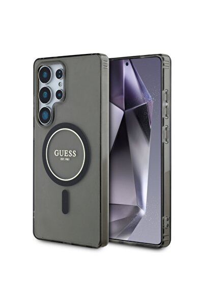 Guess Husa Samsung Galaxy S25 Ultra αυθεντική IML Glitter Circle MagSafe, μαύ...