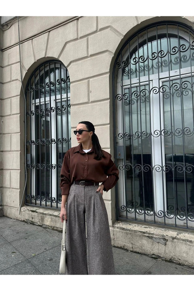 Hotfashion Palazzo High Waist Pants Dark Brown