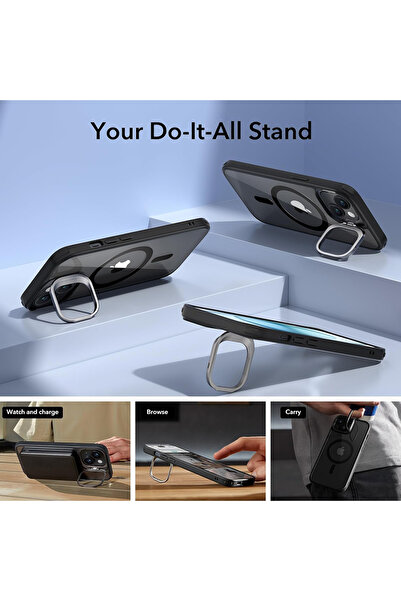 ESR Husa iPhone 15 Classic Hybrid HaloLock Kickstand, negrutransparenta