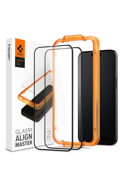 Spigen [Pachet 2x] Folie sticla iPhone 15 Glas.tR Align Master, negru