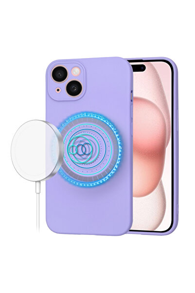 Techsuit Силиконов калъф iPhone 15 SoftFlex MagSafe, виолетов