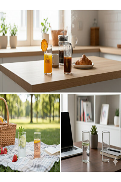 Tasarım Evi 6-Piece Good Morning Borosilicate Square Glass Cup 380 ml 6 Pieces